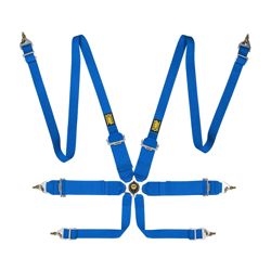 OMP Saloon FHR 6 - point Safety Belts blue